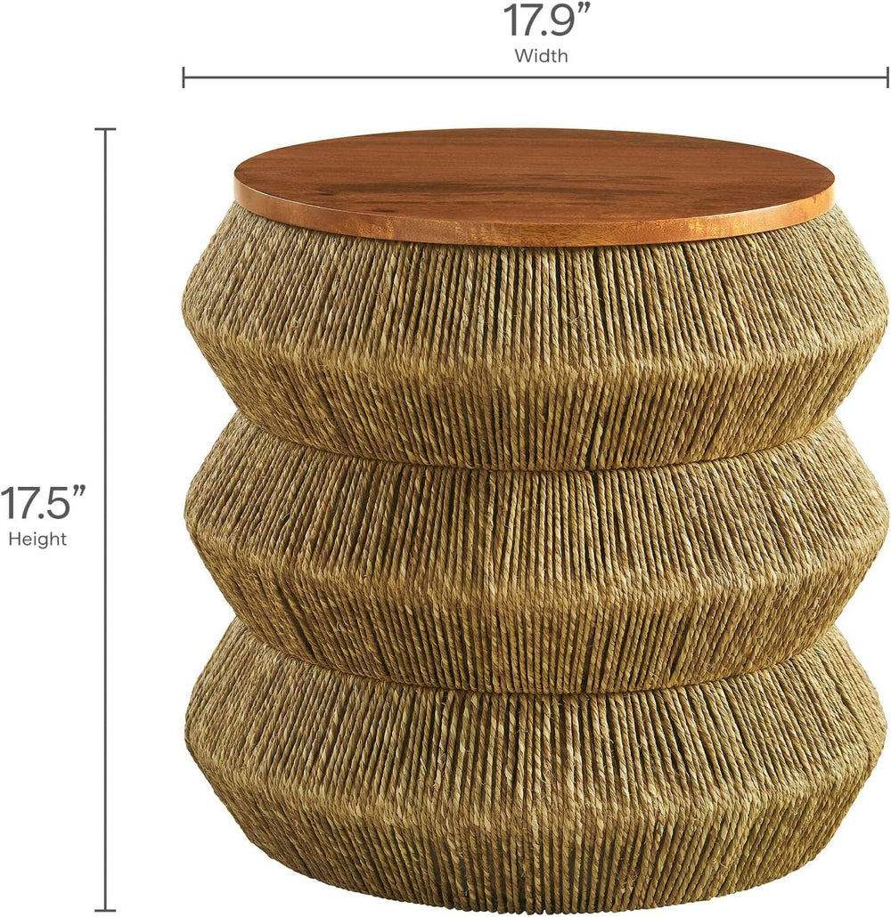 Modway Maris Hand-Woven Seagrass and Wood Round Side Table – 18 Inch Drum End...