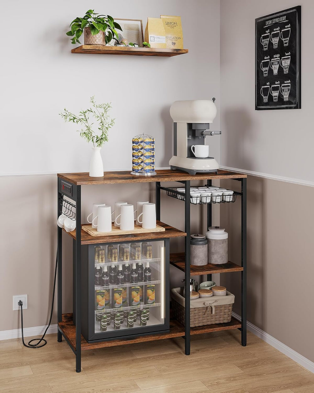 VASAGLE Baker's Rack, Coffee Bar Stand with Charging Station, 35.6 Inches...