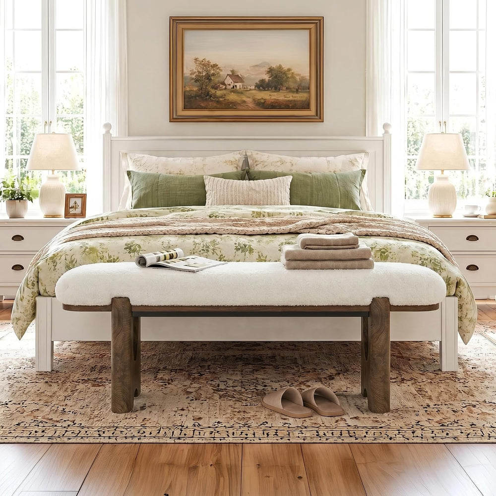 Tribesigns 64" End of Bed Bench with Faux Shearling Cushion | Plush Padd...