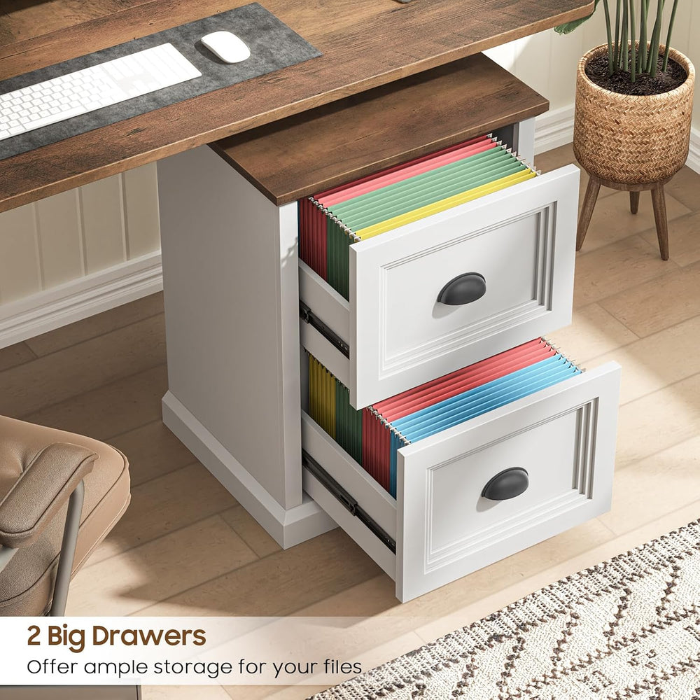 Halitaa Vertical File Cabinet with 2 Drawers for Home Office, White | Farmhou...