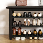 Shoe Rack Bench with Leather Cushion 3-Tier Shoe Rack Organizer for Entryway Hallway or Living Room Farmhouse Rustic Wooden Seat Bench Black 11.8" Dx23.6 Wx20.4 H