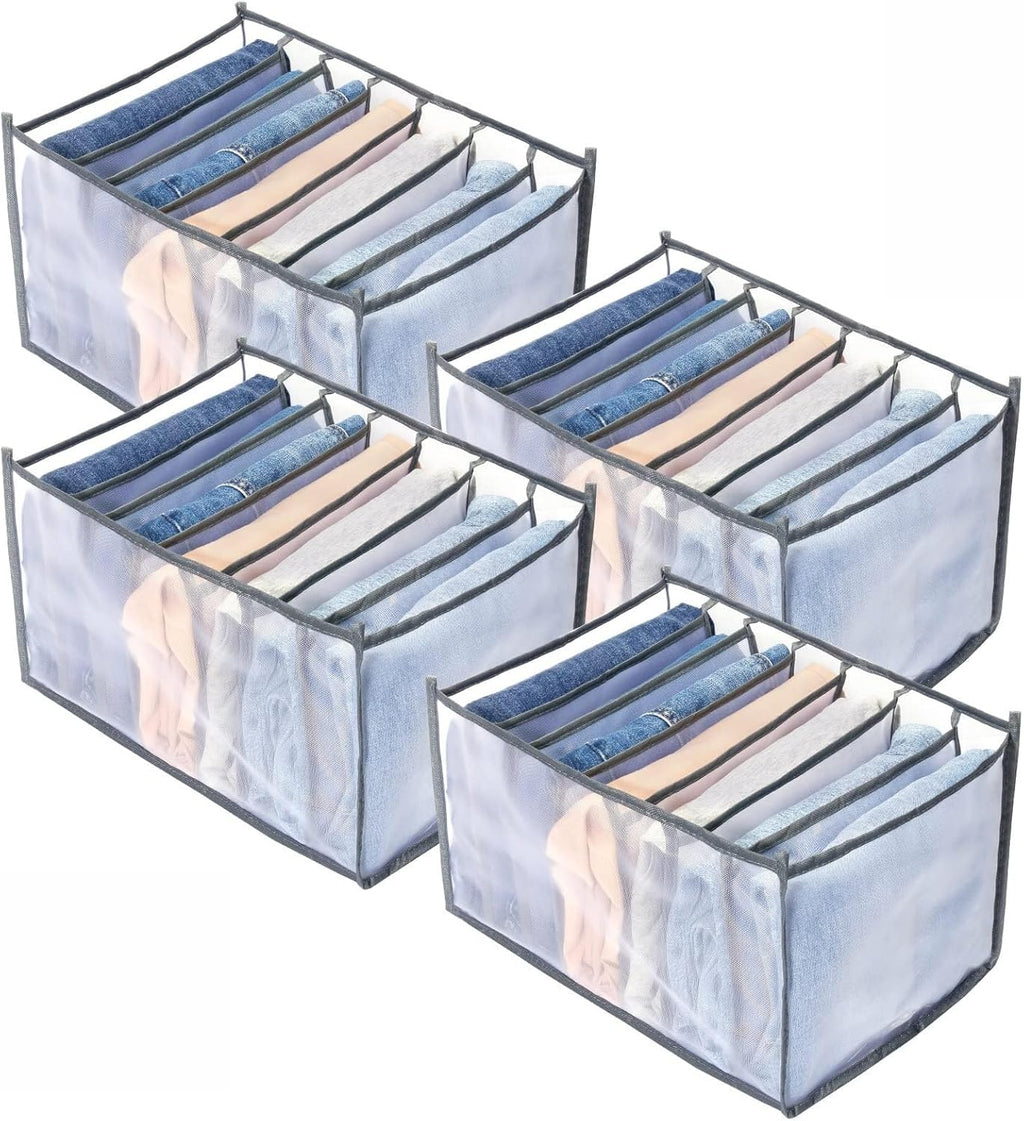 7 Grids Washable Wardrobe Clothes Organizer,Clothing Storage Bins,Drawer Organizer for Clothing,Drawer Dividers for Clothes, Mesh Separation Box for Underwear, Socks, Scarves, Jeans