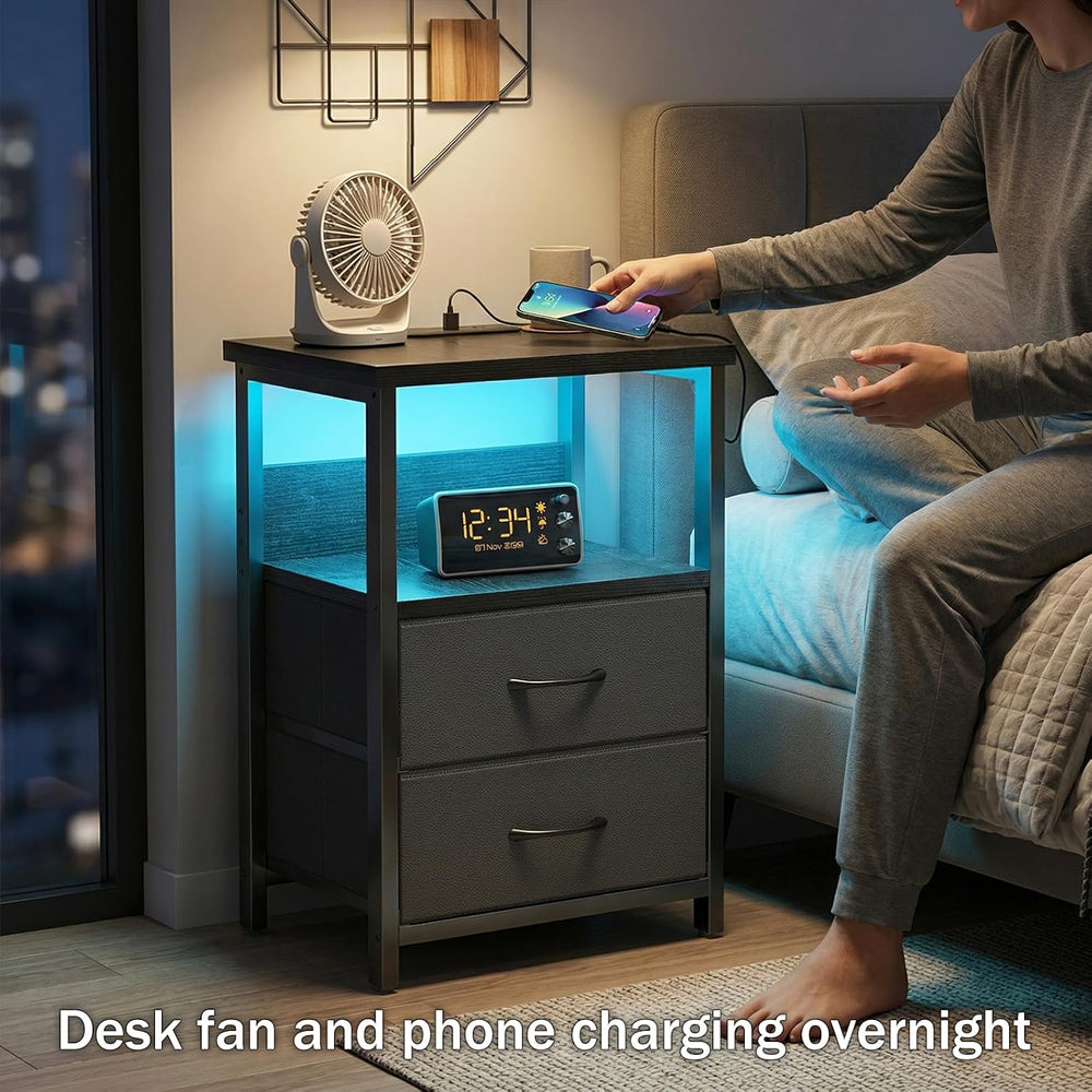 Fixwal Night Stand with Charging Station (2 AC Outlets & 2 U-S-B Ports) L...