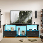 TV Stand for 65 Inch TV, LED Entertainment Center with Fabric Drawers and Power Outlets, Modern Industrial TV Media Console for Living Room, Bedroom Storage Cabinet - 59'' Black