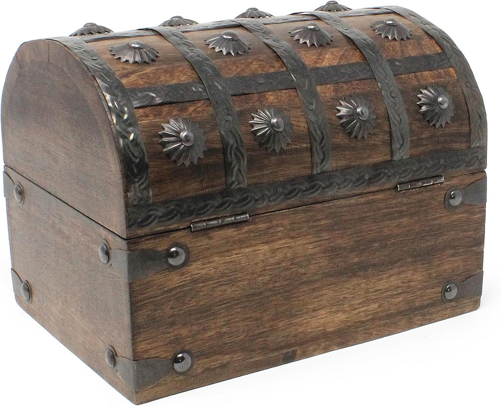 Nautical Cove Keepsake Wooden Treasure Chest with Antique Jewelry Lock and Ke...