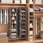 YOUDENOVA Upgraded Hanging Shoe Organizer for Closet, 8-Shelf, Grey | Extra Wide Design, 8 Side Pockets, Hanging Shoe Rack Hanger, Dorm Storage, Perfect for Storing Shoes, Hats, Clothes, Jeans
