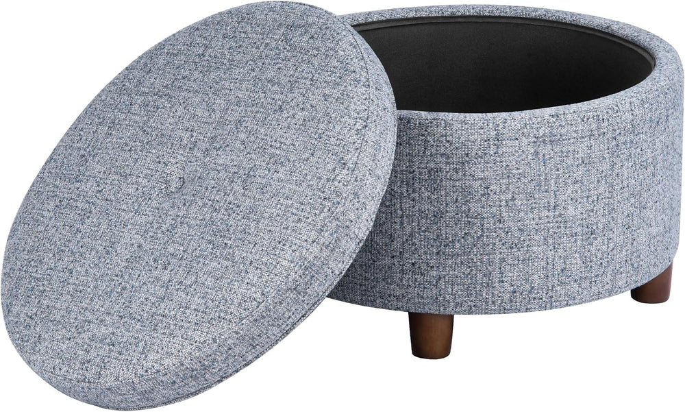 HomePop 24" Large Round Storage Ottoman - Blue Gray Woven Fabric