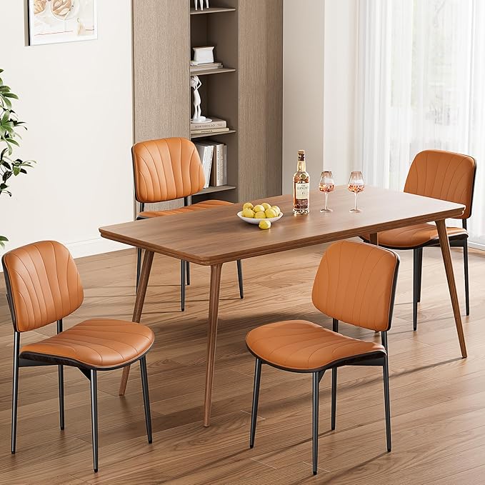 Dining Chairs Set of 4, Mid-Century Modern Upholstered PU Leather Chairs with...