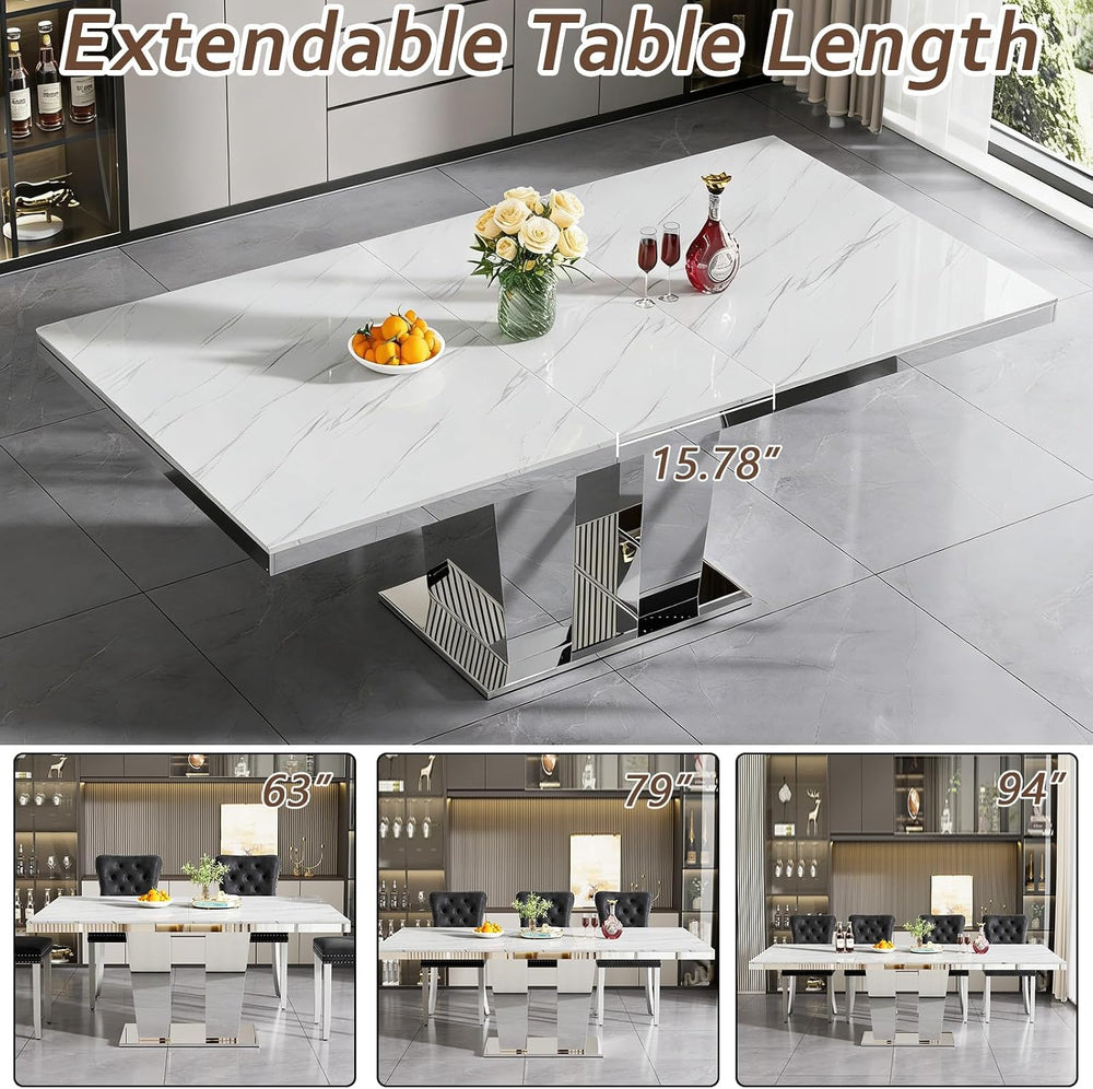 63"-94" Modern Extendable Dining Room Table for 6 8 10, Large White...