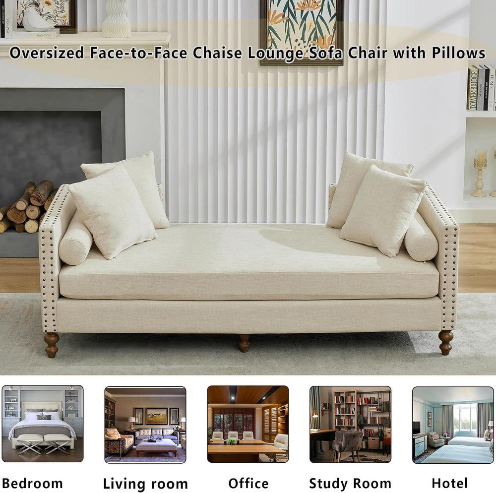 Setawix 75.2" Indoor Chaise Lounge Sofa Chair Double-Sided,Chenille Larg...