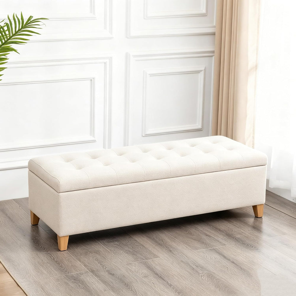 Asense Storage Ottoman Bench with Hinged Lid, Ottoman with Storage Footstool ...