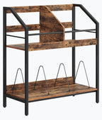 CHOEZON 2-Tier Vinyl Record Storage Holder Rack, 250 LP Albums Display Shelf, Wooden Vinyl Storage Rack with Wire Dividers for Records, CDs, Books, Rustic Brown and Black TCW07BF
