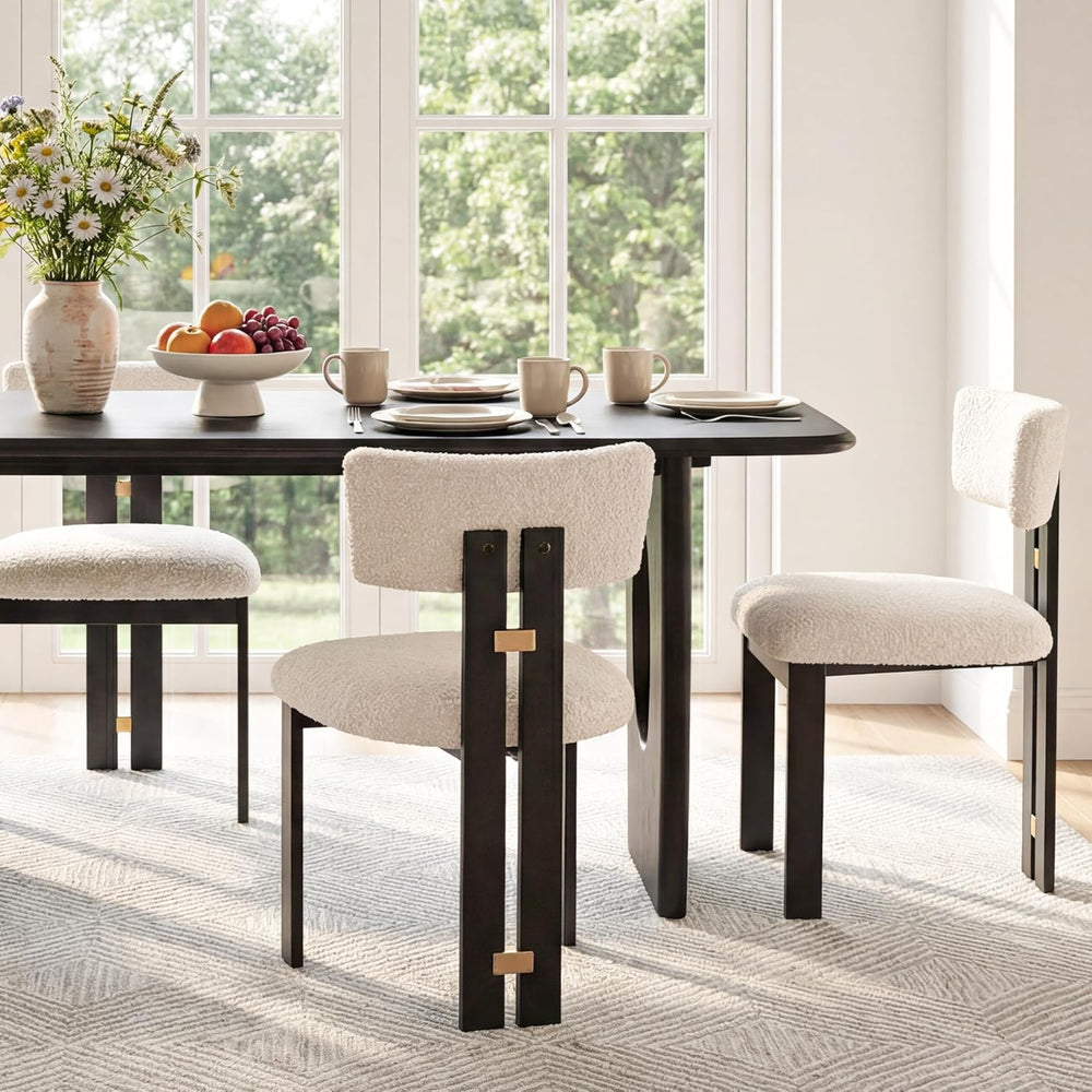 Morden Fort Boucle Dining Chair Set of 4, Upholstered Kitchen Chairs with Met...