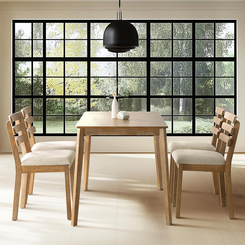 Farmhouse Dining Table Set for 4, Wooden Kitchen Table & Solid Wood Chair...