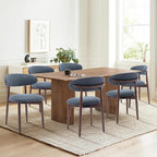 COLAMY Wooden Dining Room Chairs Set of 6, Modern Upholstered Fabric Dining Chairs, Farmhouse Kitchen Side Chair with Foot Pegs, Blue