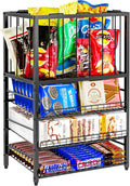 Candy Display Rack, 4 Tier Snack Organizer for Countertop, Potato Chip Bag Holder with Elastic Rope Frame, Snack Bar Station, Retail Display Shelf for Store, Pantry, Office (Black)