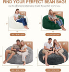 Bean Bag Chair Giant Beanbag with Filling Memory Foam Living Room Adult 5FT | Breathable Big Giant Oversized Beanbag Bed Washable Cover Green Grey White