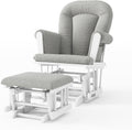 Child Craft Cozy Glider Rocker and Ottoman Set, Smooth Quiet Gliding Motion, Padded Cushion with Convenient Storage Pockets, Solid Wood Base & Frame (Matte White with Gray Cushion)
