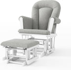Child Craft Cozy Glider Rocker and Ottoman Set, Smooth Quiet Gliding Motion, Padded Cushion with Convenient Storage Pockets, Solid Wood Base & Frame (Matte White with Gray Cushion)