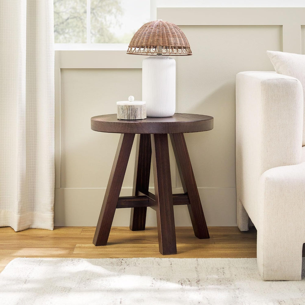Walker Edison Colt Modern Farmhouse Solid Wood Round Side Table, 18 Inch, Esp...