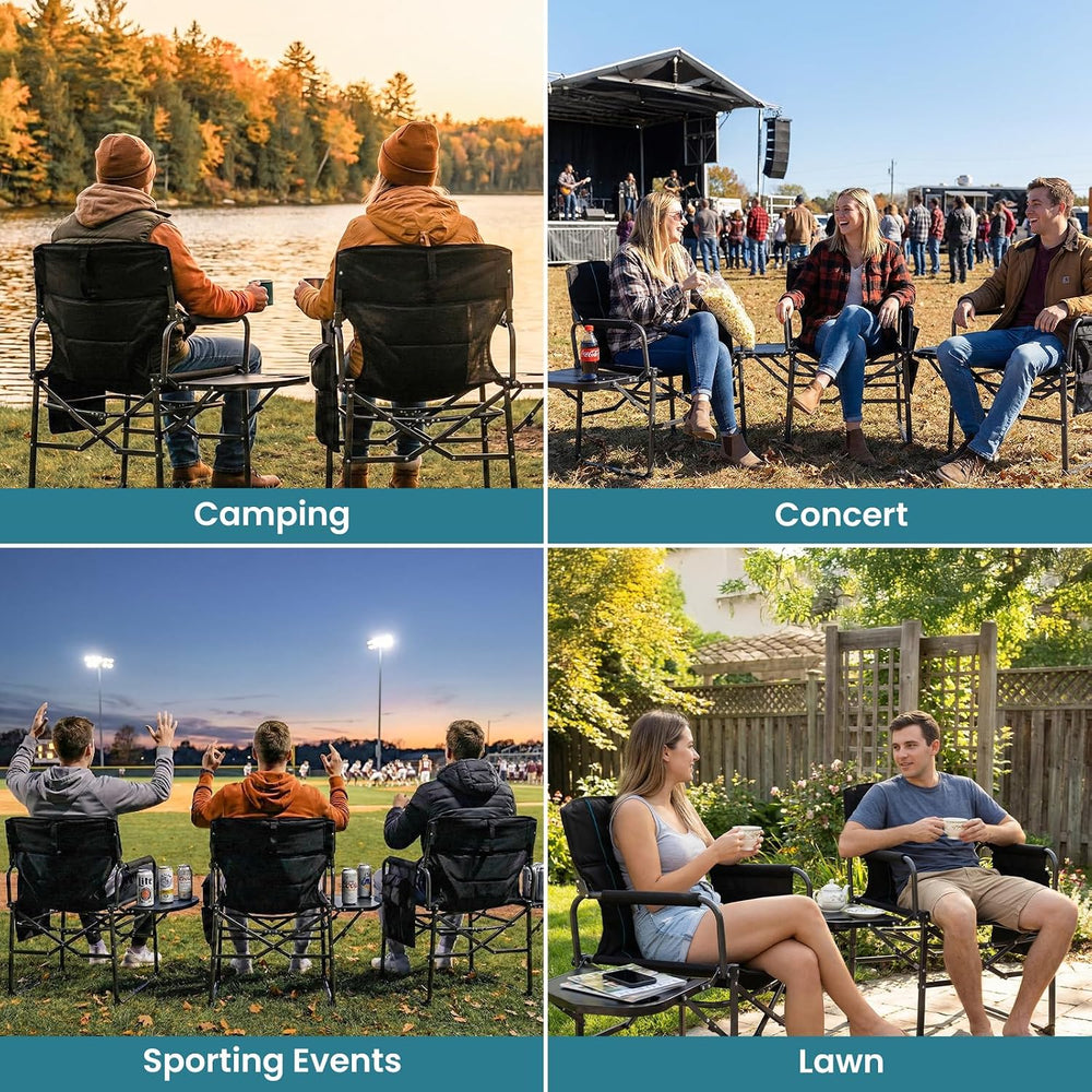 FUNDANGO Oversized Folding Chairs for Outside, Fully Padded Camping Director ...