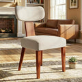 Dining Chairs, Mid-Century Modern Upholstered Kitchen Chairs with Curved Backrest and Linen Fabric Seat, Wood Leg Accent Chairs for Dining Room, Living Room, Bedroom, Linen Beige