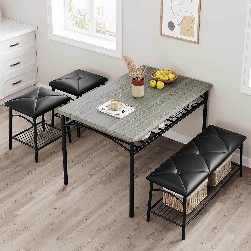 GAOMON Dining Table with Benches, Kitchen Table Set for 4, Dining Room Table ...