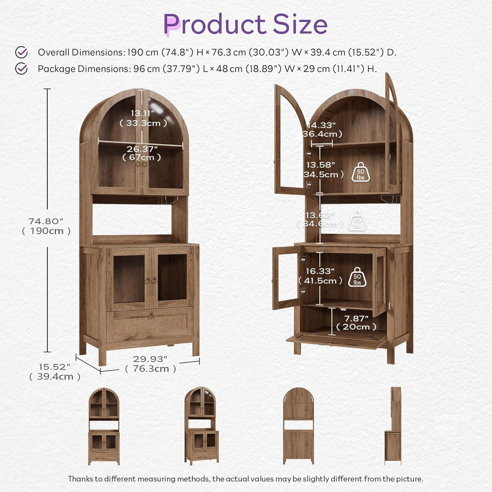 TYBOATLE 75'' Tall Arched Pantry Cabinet w/Accessible Storage Area, C...