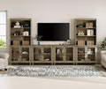WAMPAT Entertainment Center with Bookshelves for TVs up to 75", Farmhouse Wall Unit TV Stand with Glass Doors, Media Console Table for Living Room, Bedroom & Home Theater, Wash Grey