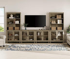 WAMPAT Entertainment Center with Bookshelves for TVs up to 75", Farmhouse Wall Unit TV Stand with Glass Doors, Media Console Table for Living Room, Bedroom & Home Theater, Wash Grey