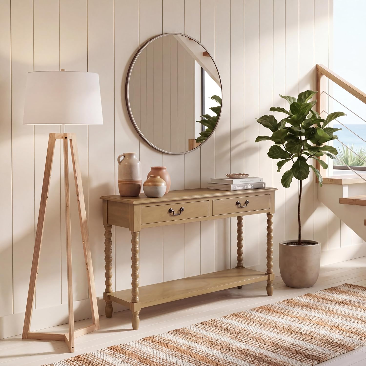 SAFAVIEH Furniture - Athena 2-Drawer Console Table - Desert Brown - Solid Wood - Farmhouse Classic Design - Ideal for Entryway, Living Room, Hallway, 35.5" W x 13" D x 29.5" H (CNS5702F)