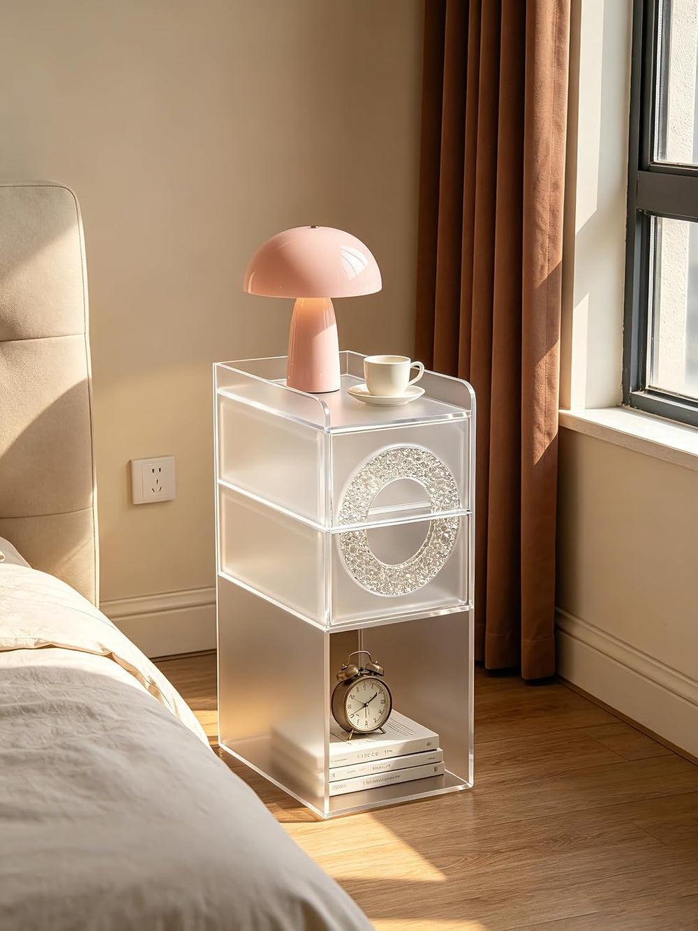 Frosted Acrylic Nightstand with 2 Drawers - Modern Slim Bedside Table for Sma...