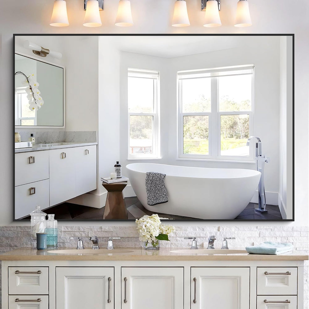 60x40 Inch Large Black Wall Mounted Mirror,Aluminum Framed Decorative Rectang...