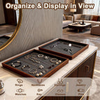 Large Solid Wood Jewelry Watch Tray, Velvet Jewelry Board Display Trays for Key Wallet Ring，Stackable Wooden Jewelry Drawer Organizer Showcase Jewelry Holder(Grey)
