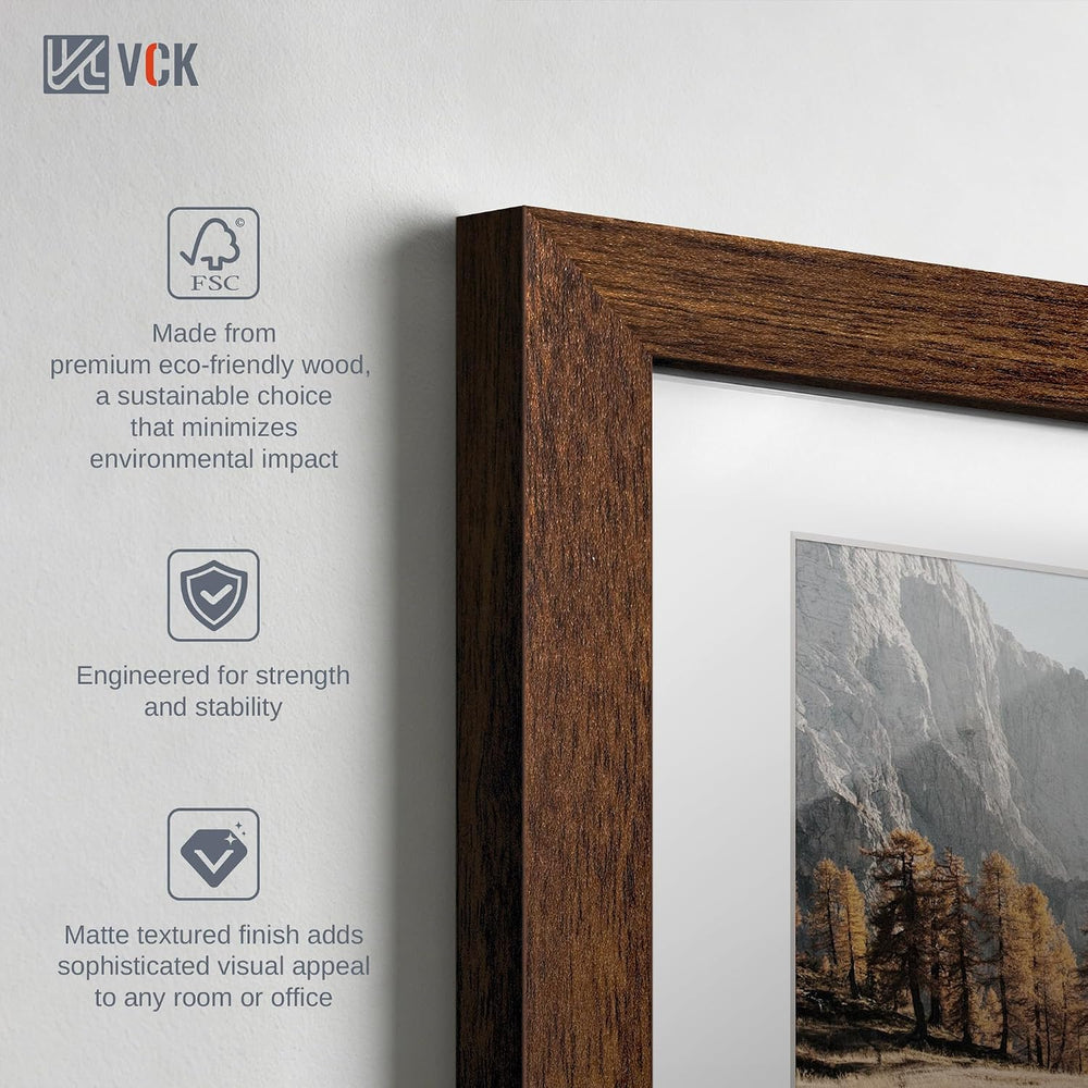 VCK 16x24 Frame 3 Pack, Brown Wood, 12x18 Mat, for Picture Print