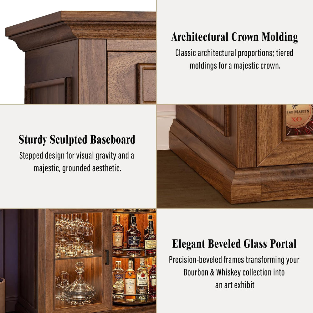 GDLF 60.2-Inch Home Bar Cabinet with Fridge Space, Warm Amber LED, Walnut