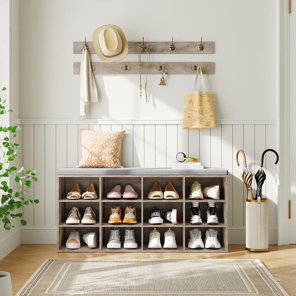 HOOBRO Shoe Storage Bench with Cushion, 39.4" L Entryway Bench with 12 C...