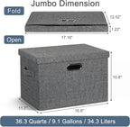 Large 17" 36 Quart Collapsible Stackable Storage Bins with Lids, 3 Packs Black and White Mix Linen Fabric Closet Boxes with Lids, Storage Cube Baskets Container Organizers (17x12x11)