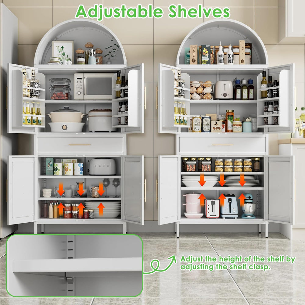 73”H Metal Arched Kitchen Pantry Cabinet with 1 Drawer, Farmhouse Pantry Cabi...