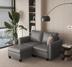 SITJOY 65" Faux Leather Modular Sectional Sofa with Storage, Mid Century Modern Sectional Couches for Living Room, Soft Padded Armrests, 2 Seater L-Shaped Loveseat with Ottoman, Gray