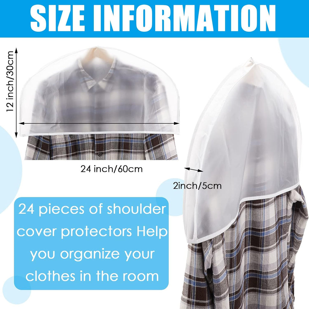 Patelai 24 Pcs 2" Gusseted Shoulder Covers for Hanging Clothes 24" x 12" Plastic Garment Dust Covers Protectors for Closet Storage Suit, Coats, Jackets, Dress Closet Storage(Translucent)