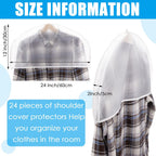 Patelai 24 Pcs 2" Gusseted Shoulder Covers for Hanging Clothes 24" x 12" Plastic Garment Dust Covers Protectors for Closet Storage Suit, Coats, Jackets, Dress Closet Storage(Translucent)