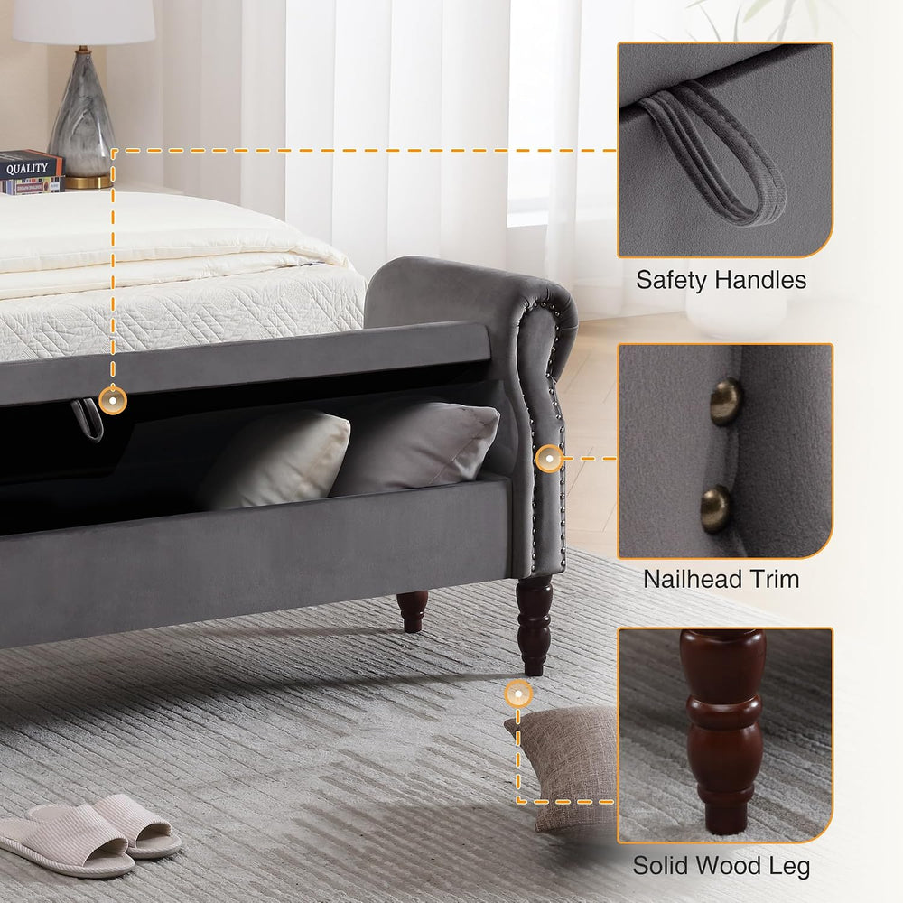 67" End of Bed Storage Bench King Size, Storage Bench for Bedroom, Velve...
