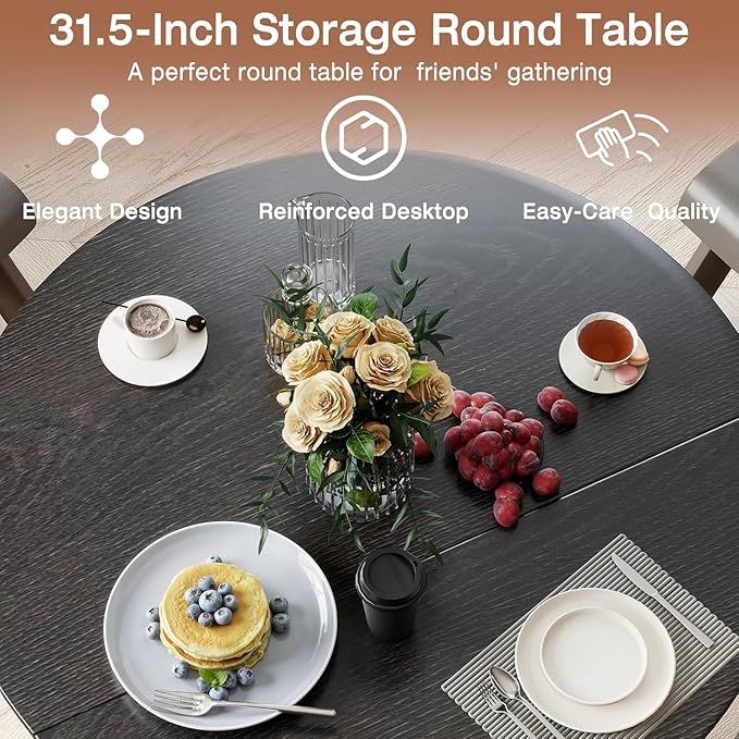 SoarFlash Kitchen Table and Chairs for 2, 31.5" Dining Table Set for 2 with Upholstered Chairs, 3 Piece Kitchen Table Set with Storage Shelf for Small Space, Apartment