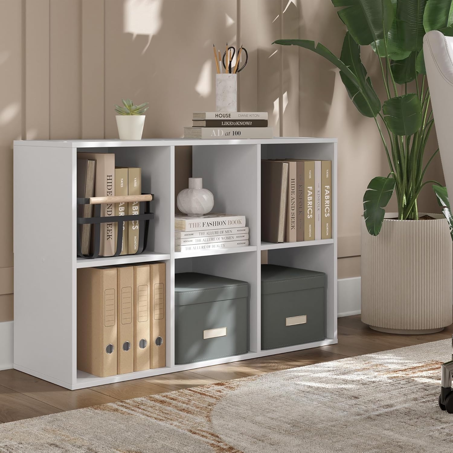 Signature Design by Ashley Onita Modern 3-Tier Floor Standing 6 Cube Organizer for Living Room, Wood, Works with 10.5 W x 10.5 D x 11 H Storage Bin (Sold Separately), White