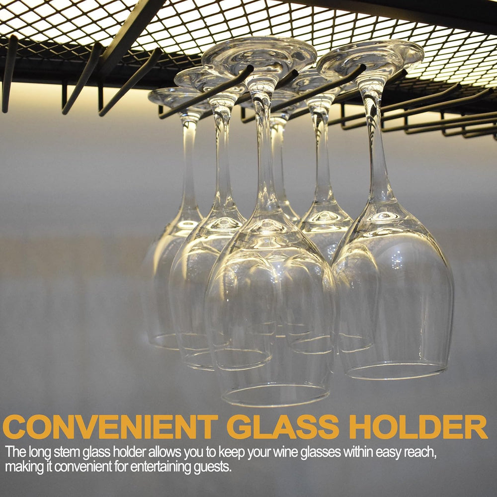 Large Heavy Duty 39in Wine Rack with LED Wall Mounted Bottle Glass Holder Und...