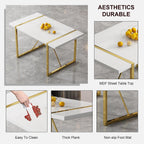 gopop Dining Table Set for 6, Kitchen Table Chairs Set of 6, 55" White High-Gloss Lacquered Tabletop & Electroplated Metal Frame, Modern Kitchen Tables with 6 Chairs for Dining Room