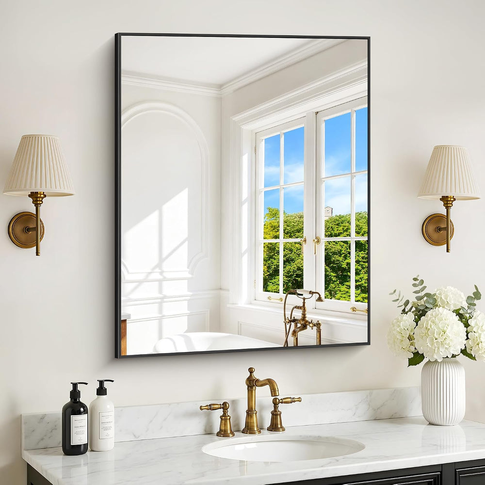 DESBING Black Bathroom Mirror for Wall, 30x36 Inch Rectangle Mirrors with Met...