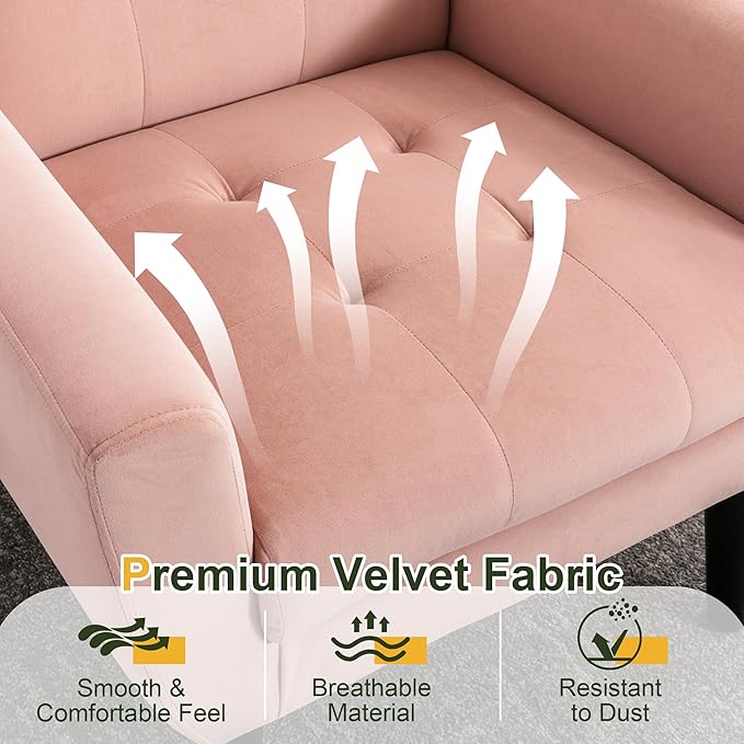 NicBex Modern Accent Chair for Living Room Upholstered Foam Filled Living Room Chairs with Metal Legs Velvet Cozy Lounge Armchair for Living Room Bedroom,Pink