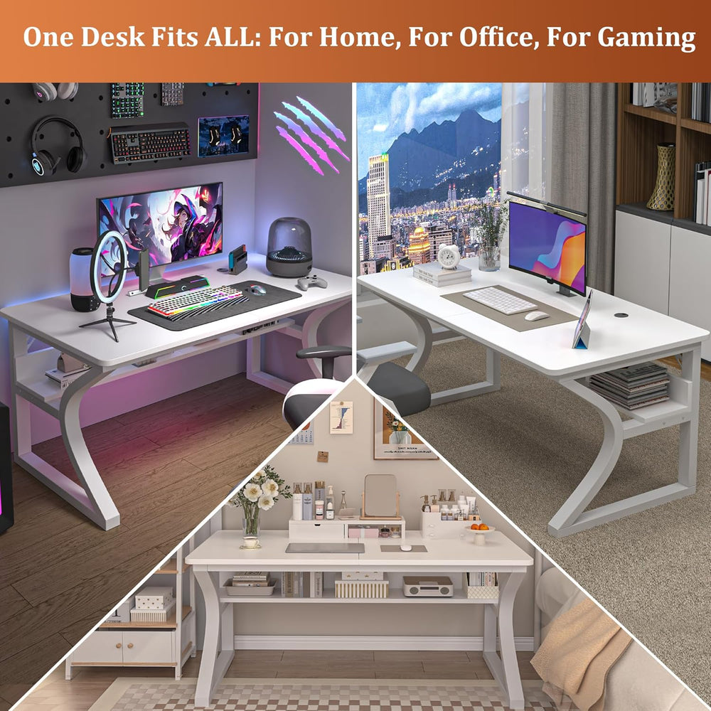 47 inch Computer Desk, Home Office Desk with Storage Shelf, Sturdy U-Shaped M...
